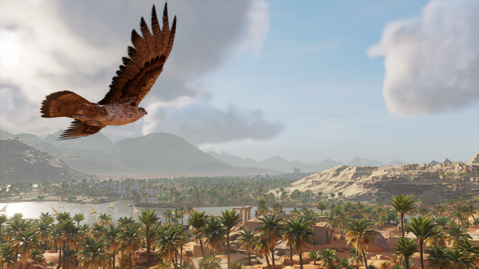 assassin creed origins, Egitto, videogiochi, giochi per PC, deserto, aquila, volante, Nilo