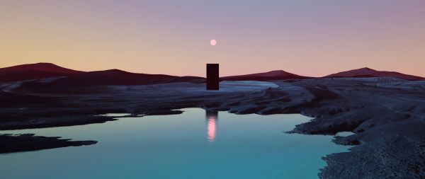 landscape,abstract,CGI,sunset,mountains,Monolith