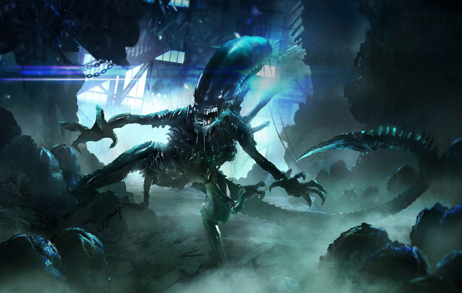 Wallpaper space, underwater, world, Xenomorph, aliens, darkness
