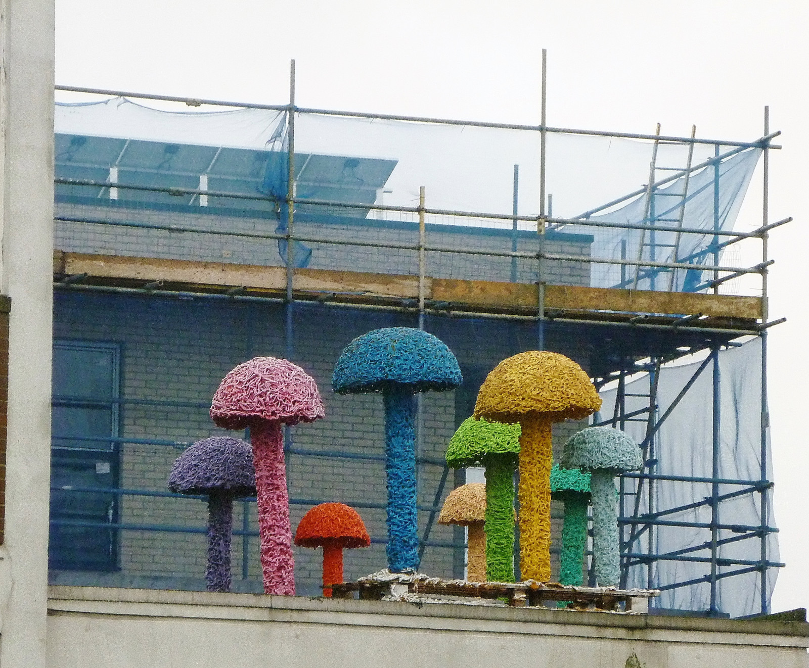 Londýn, okno, Červené, umělecká díla, žlutý, modrý, balkón, žebříky, růžový, Spojené království, lešení, barva, houby, opotřebovat, fasáda, urban area, devět, freeassociation, muchomůrky, christiaannagel