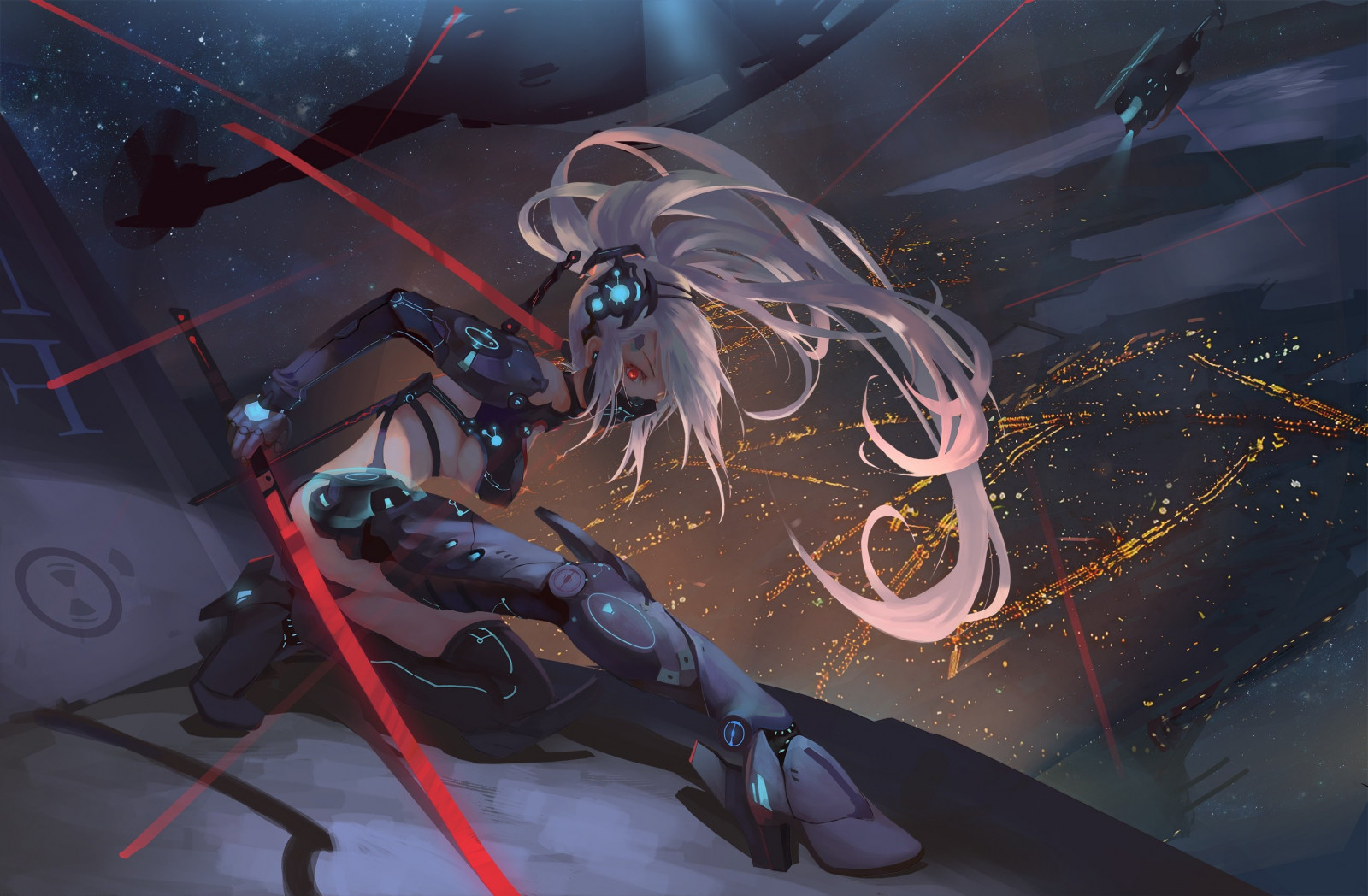 bílé vlasy, anime, anime dívky, meč, Původní znaky, stroj, komiks, Snímek obrazovky, mecha, počítač tapeta, fiktivní postava, 2839x1860 px