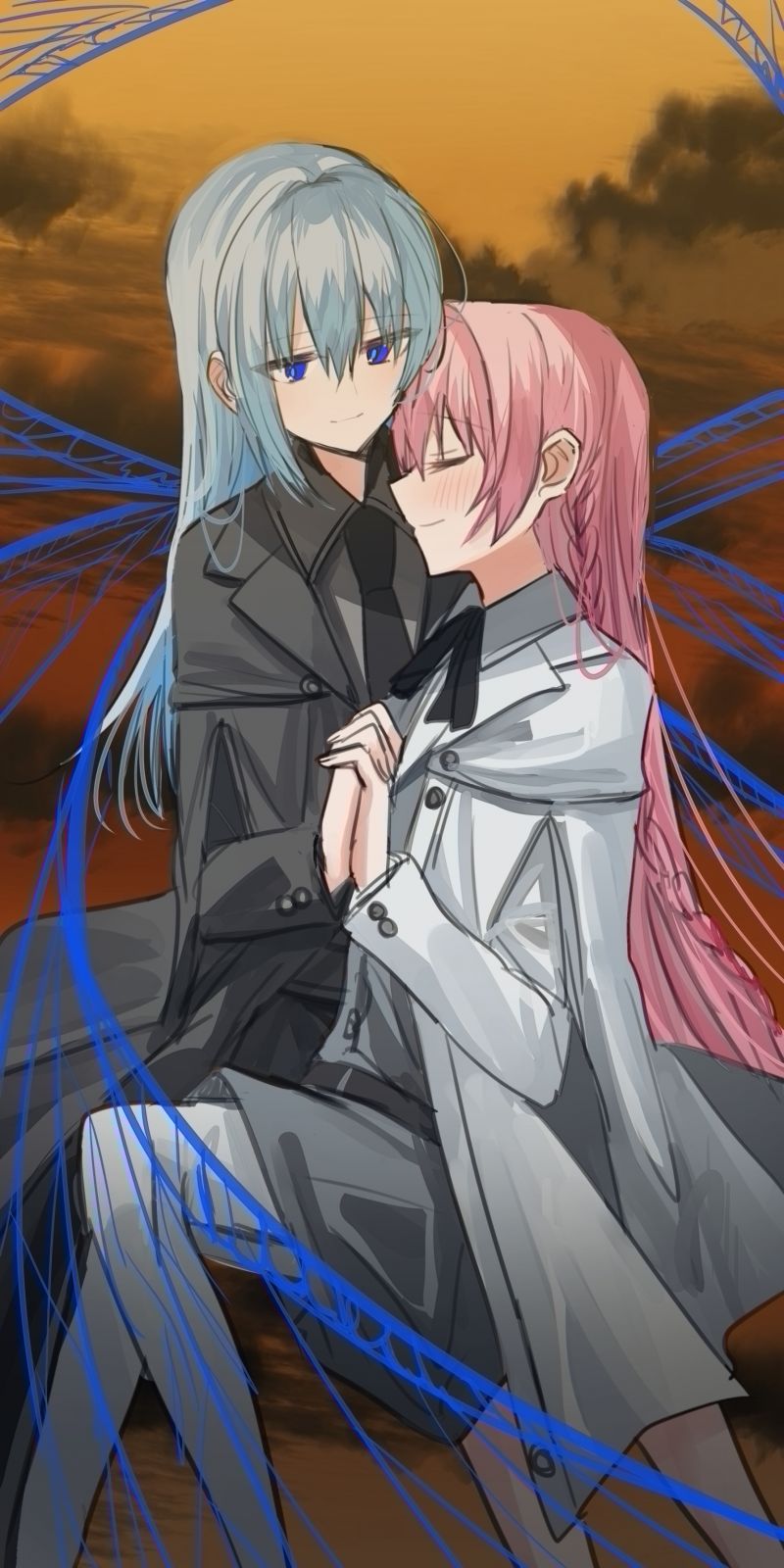 anime, anime dívky, Původní znaky, dlouhé vlasy, modré vlasy, Růžové vlasy anime, anime dívky, Původní znaky, dlouhé vlasy, modré vlasy, Růžové vlasy