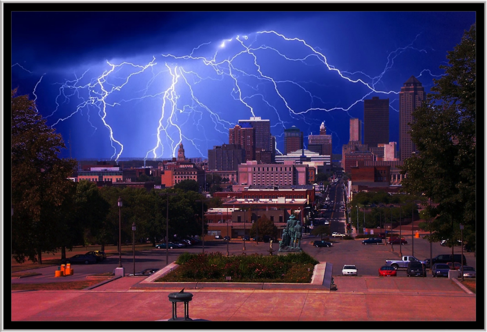 panoráma města, noc, architektura, budova, nebe, Blesk, večer, historický, HDR, zlato, kupole, Iowa, capitol, umění, Stát, nrhp, onasill, des, IA, Moines, vnější, obytný prostor, Beaux