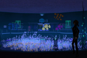 lights 3D futuristic CGI tank black sea night neon creature fish blue computer world corset shiny swimming rubber aquarium cyber latex catsuit event exploring entertainment VirTual spine algae sin light glow lighting stage club led secondlife graphics luminescent rock concert display device alexandriabrangwin music venue labs aquarium lighting spiked theatrical scenery sound stage