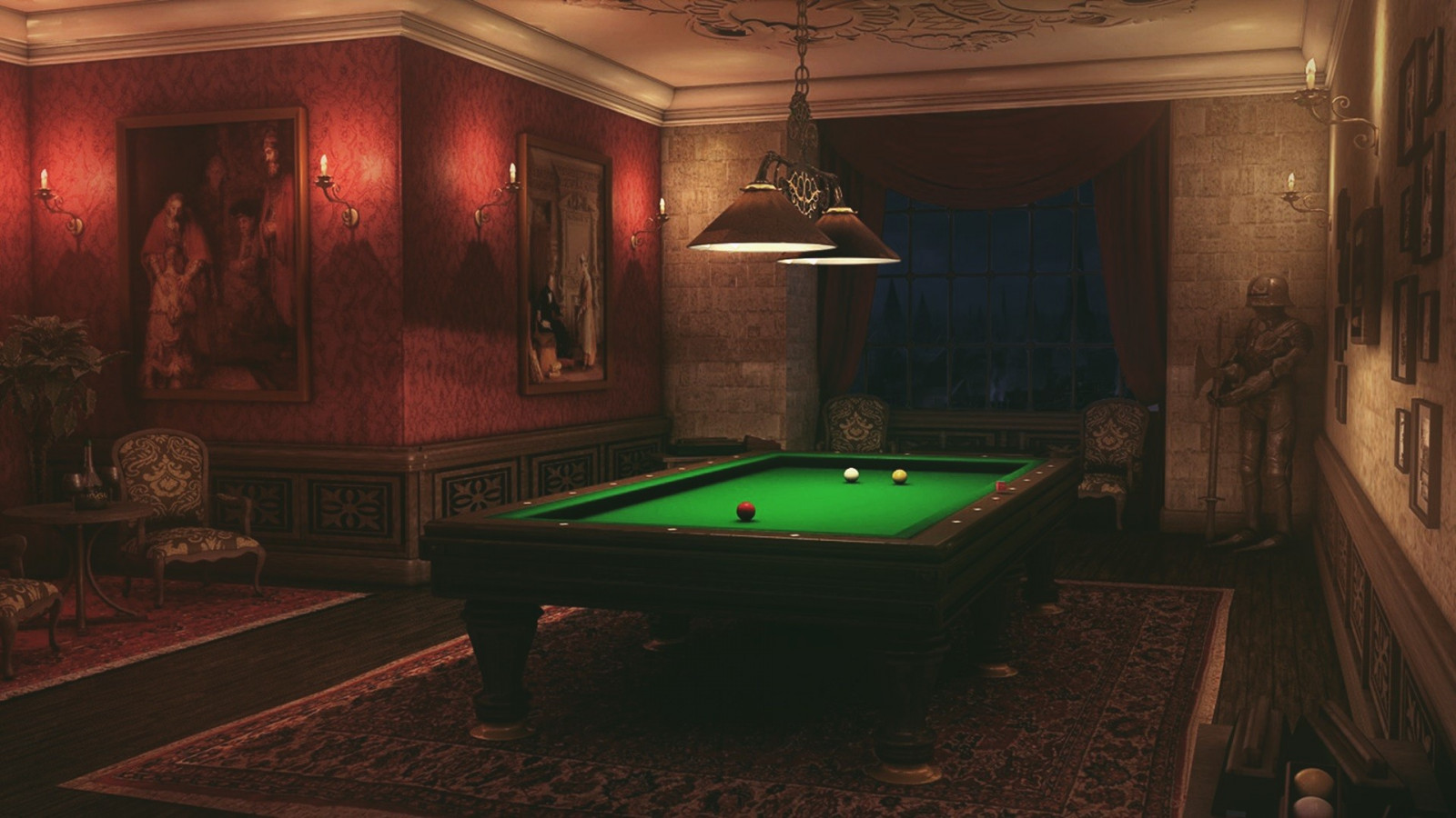 Wallpaper swimming pool, pool table, interior design, estate, mansion
