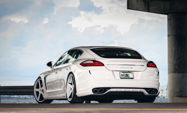 bil, fordon, bakåtsikt, Porsche, Porsche Panamera, vit