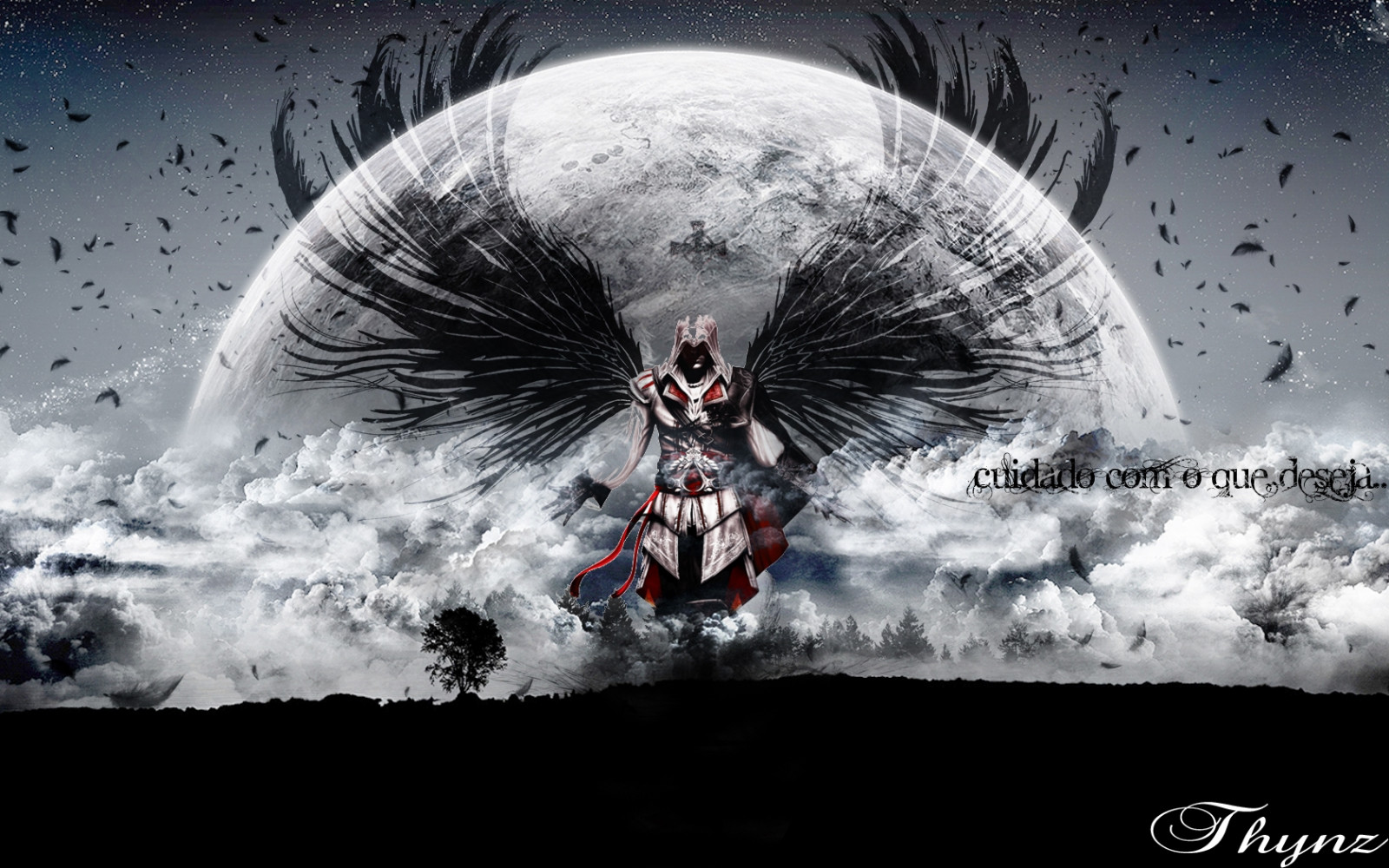 snigmordere trosbekendelse, Desmond Miles, Måne, skyer, vinger, grafik