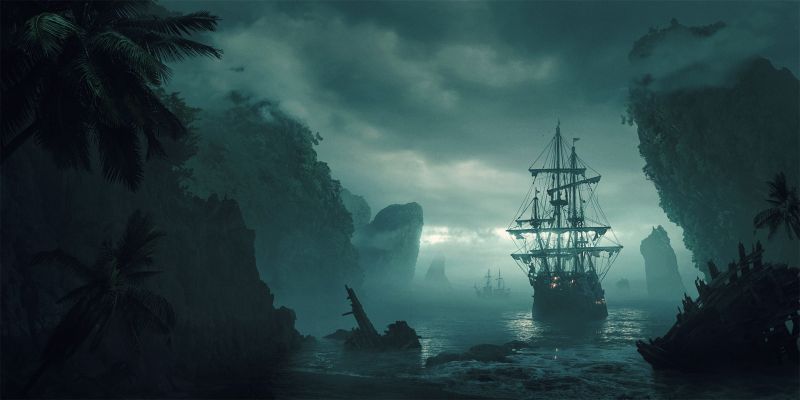 loď, fantasy umění, moře, vozidlo, umělecká díla, mlha loď, fantasy umění, moře, vozidlo, umělecká díla, mlha