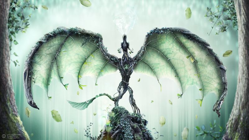 fantasy umění, hmyz, zelená, listy, digitální umění, drak fantasy umění, hmyz, zelená, listy, digitální umění, drak