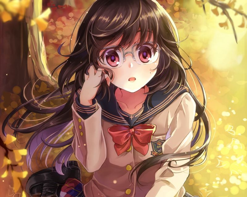 illustrazione,capelli lunghi,anime,anime girls,alberi,brunetta