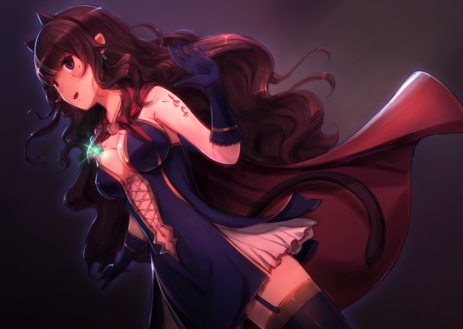 Wallpaper : anime girls, long hair, brunette, animal ears, tail