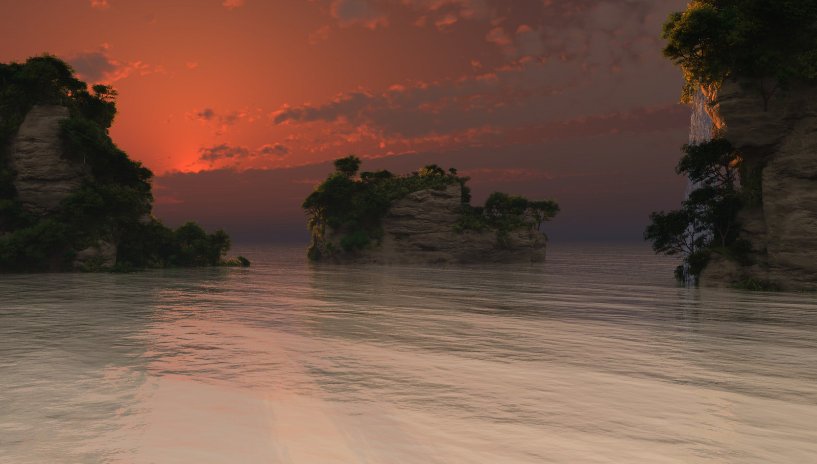 světlo, západ slunce, moře, mraky, večer, abend, vodopád, skály, meer, sonnenuntergang, mraky, skály, fantazie, virtuální realita, fantazie, Felsen, mygearandme, mygearandmepremium, vue10studio