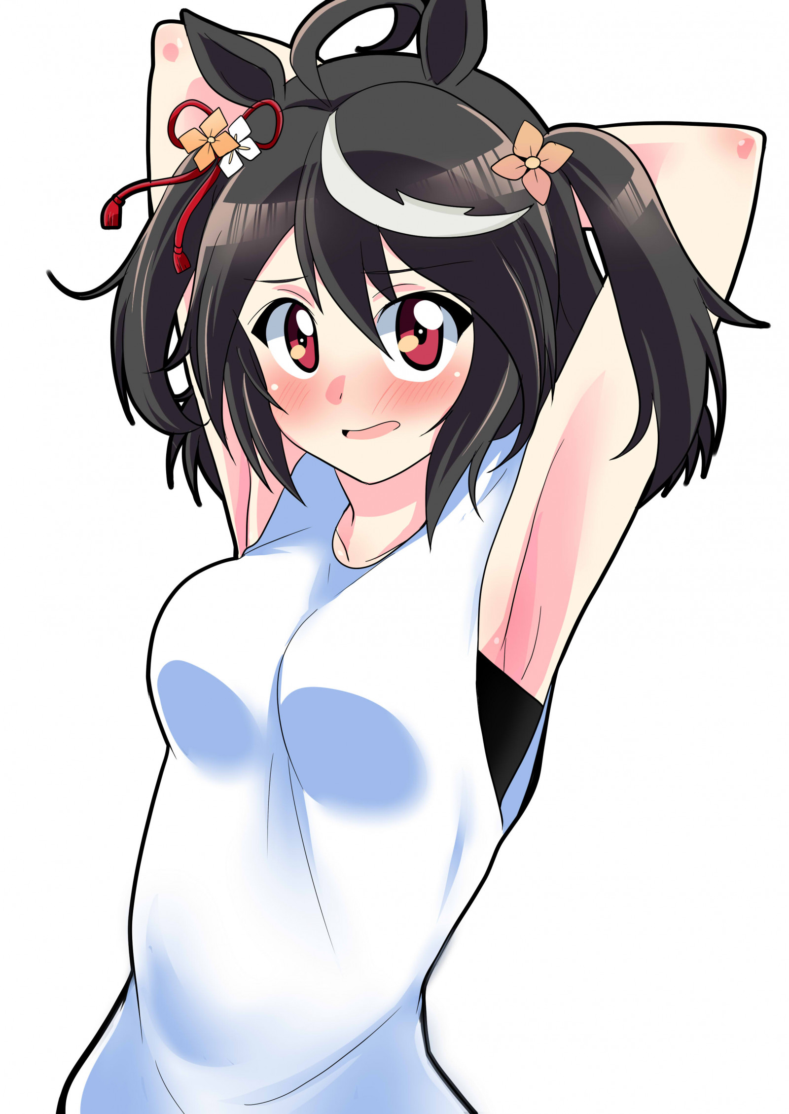 anime, Anime piger, Uma Musume Pretty Derby, horse girls, Dyreører, Kitasan Black Uma Musume, kort hår, sort hår, solo, kunstværk, Digital kunst, fan kunst