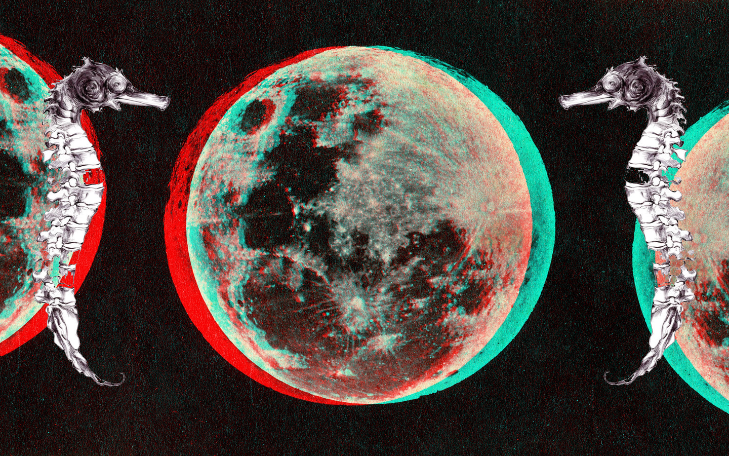 Måne, 3D, anaglyph 3D