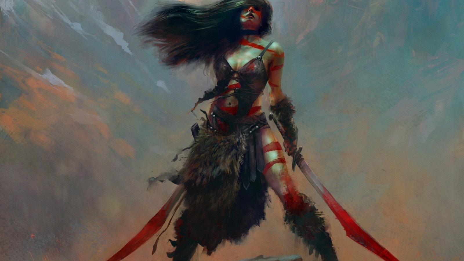 Zeichnung, Malerei, Illustration, Fantasiekunst, Anime, Schwert, Mythologie, skizzieren, 1920x1080 px, Frau Krieger