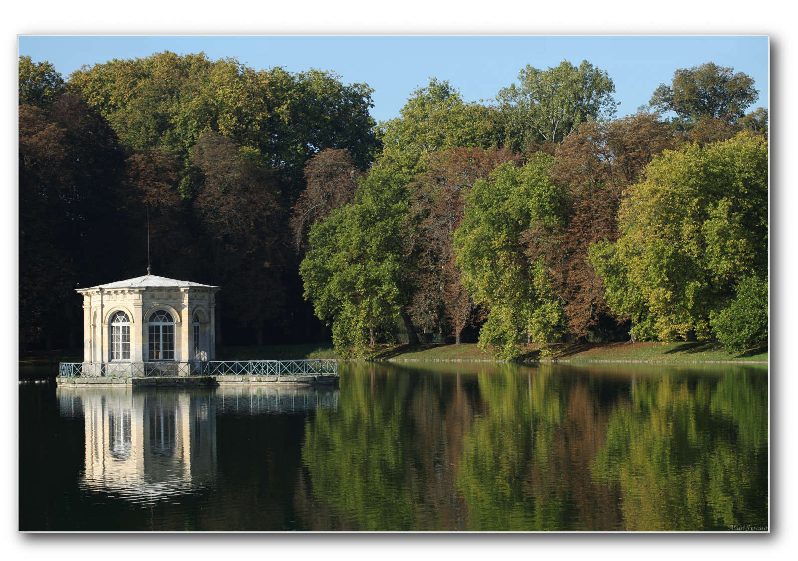 odraz, strom, hrad, rybník, reflet, arbre, zámek, parc, Fontainebleau, octobre, etang, 2011, 8473, pavillondel tang
