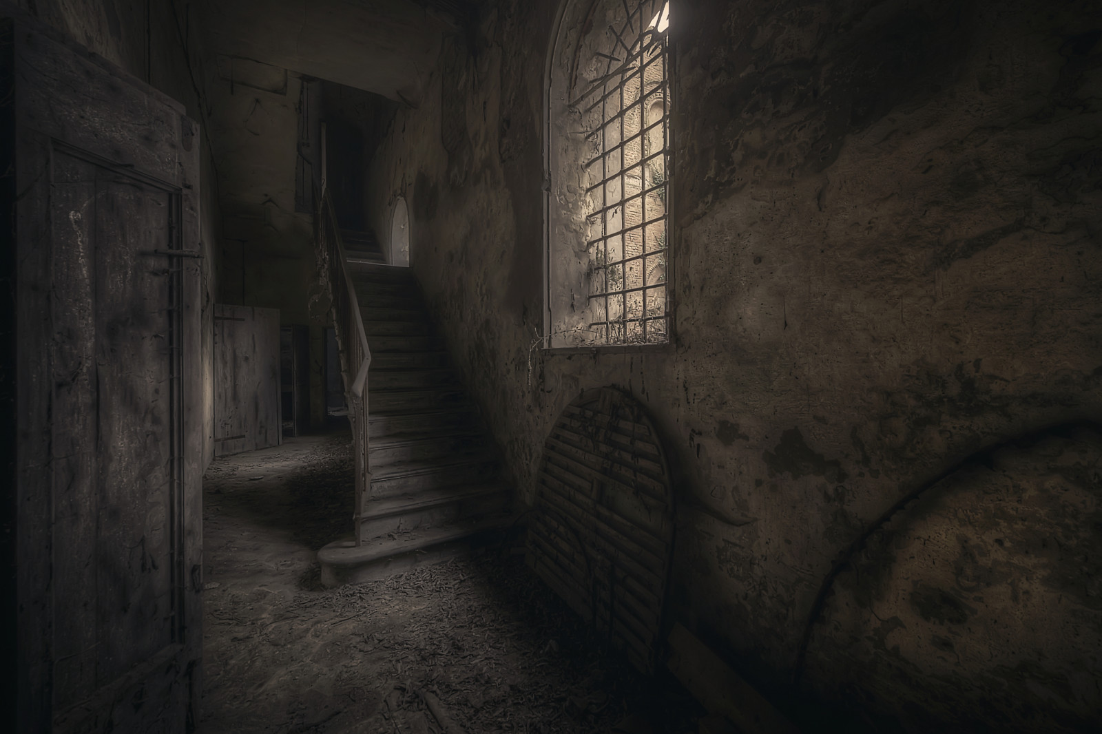 městský, opuštěný, schodiště, rozklad, badatel, urbex, abbandono