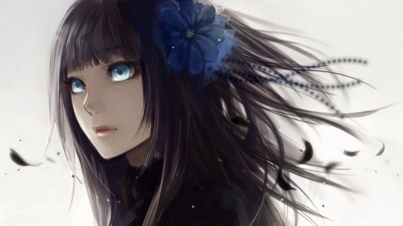 fantasy umění, anime, černé vlasy, vlasy, modrý, Hračka fantasy umění, anime, černé vlasy, vlasy, modrý, Hračka
