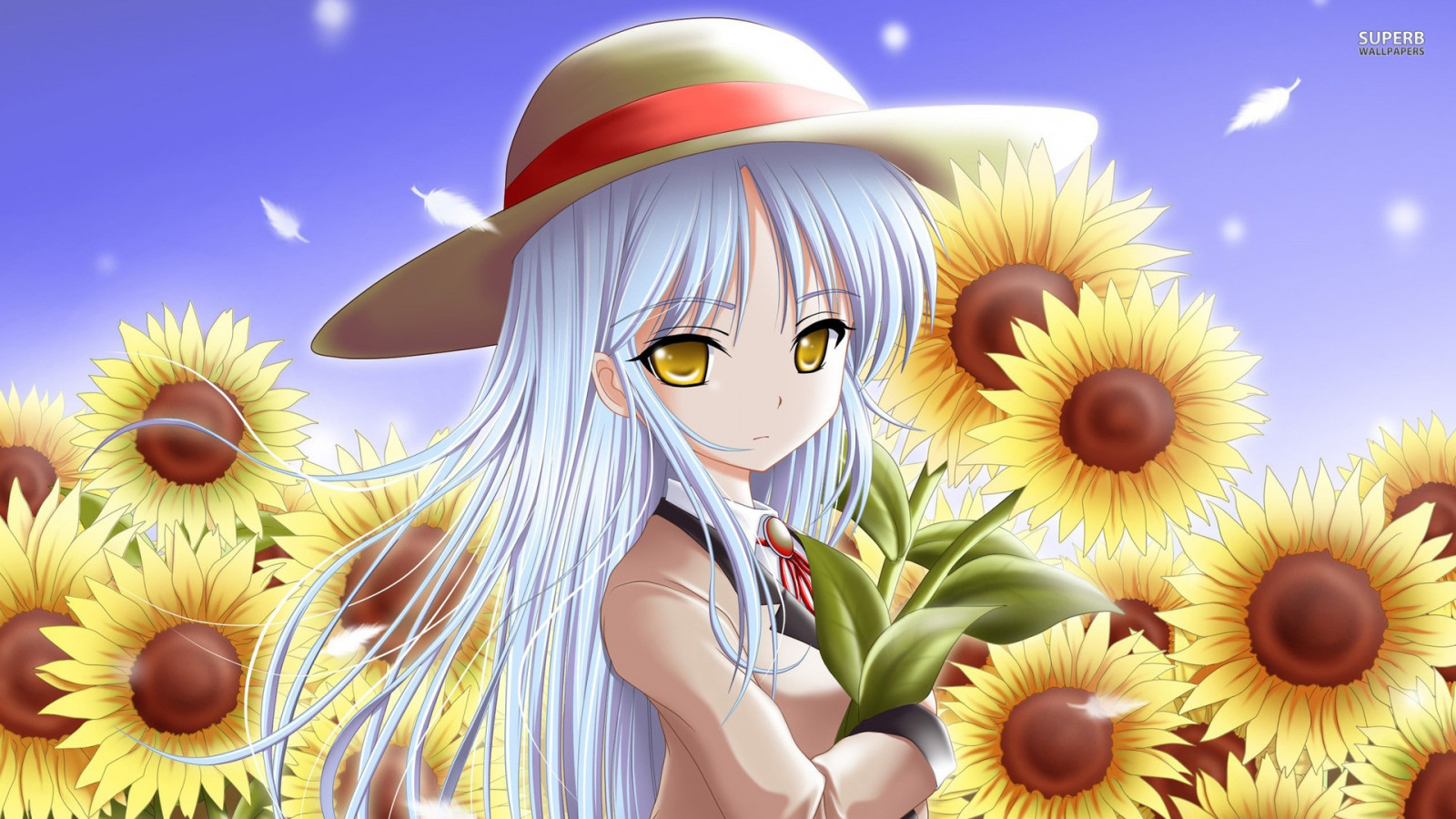 illustration anime anime girls Angel Beats Tachibana Kanade sunflowers flower screenshot computer wallpaper
