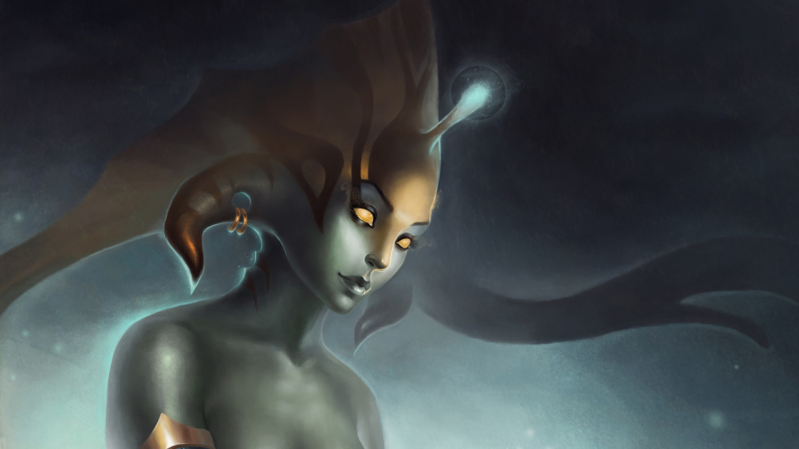 anime, Pod vodou, Dota 2, mytologie, Naga Siren, UMĚNÍ, tma, Snímek obrazovky, počítač tapeta, fiktivní postava