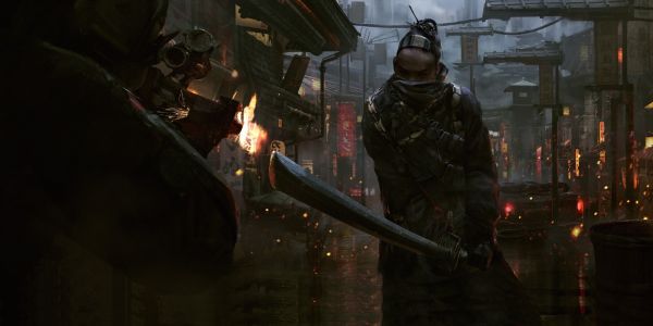 artwork, futuristic city, futuristic, concept art, concept hero, samurai