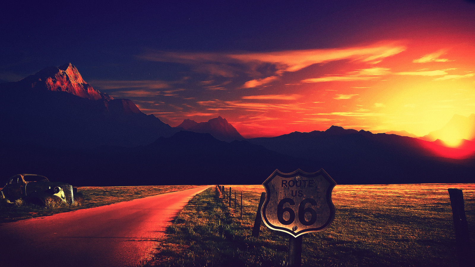 Wallpaper sunlight, sunset, night, sand, sky, road, sunrise, evening
