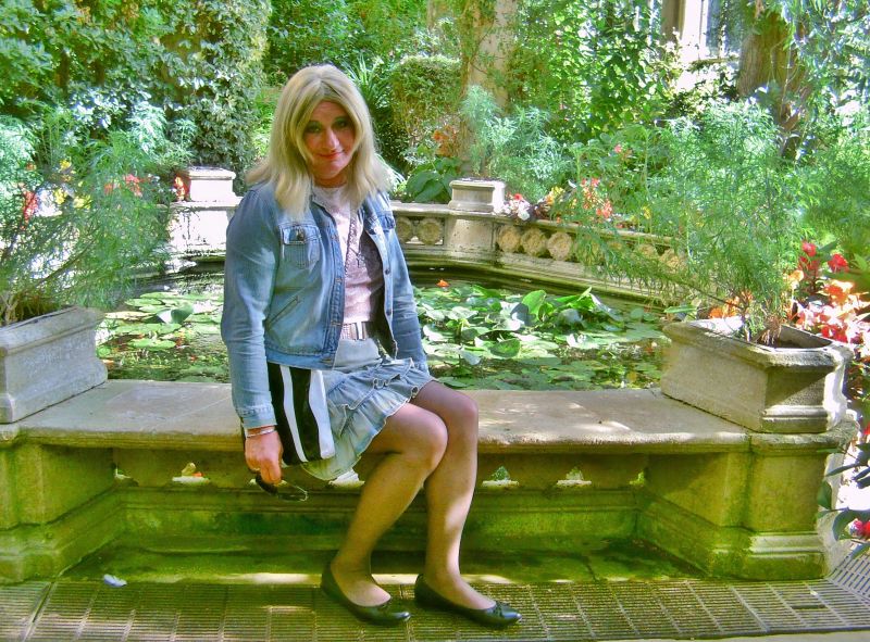 zahrada, zelená, sedící, rostlina, strom, dívka