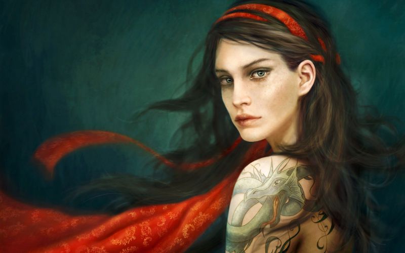 women, portrait, red, artwork, color, beauty women, portrait, red, artwork, color, beauty