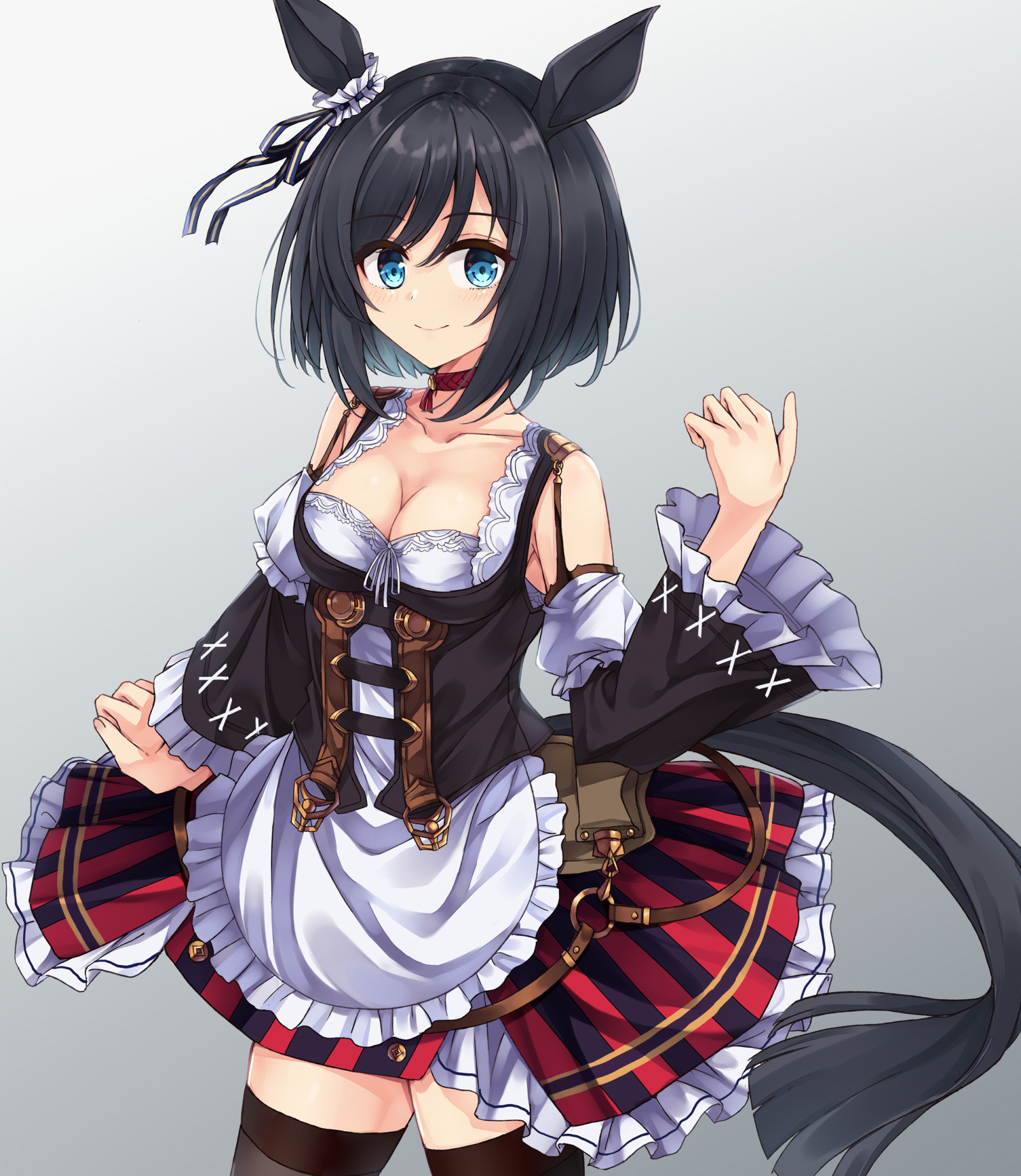 anime, anime girls, Uma Musume Pretty Derby, Eishin Flash Uma Musume, capelli corti, capelli neri, horse girls, orecchie degli animali, assolo, opera d'arte, arte digitale, fan art