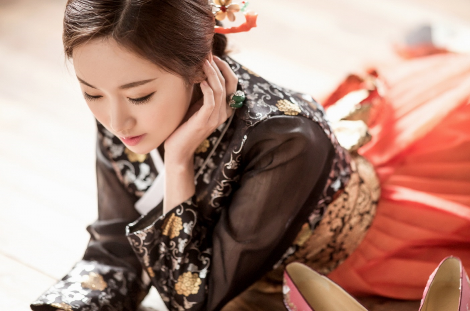 ženy, model, asijský, móda, hanbok, Jižní Korea, jaro, oblečení, krása, dáma, kostým, účes, focení