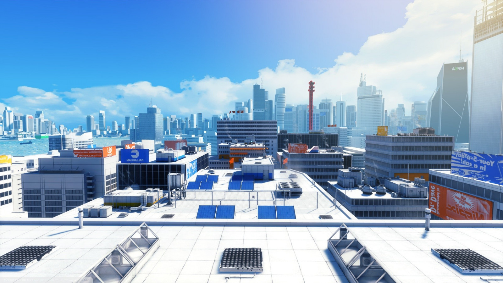 videojuegos, ciudad, Paisaje urbano, arquitectura, horizonte, rascacielos, metrópoli, centro de la ciudad, plaza, punto de referencia, fachada, 1920x1080 px, área urbana, área metropolitana, Asentamiento humano, bloque de pisos, diseño urbano, Borde del espejo