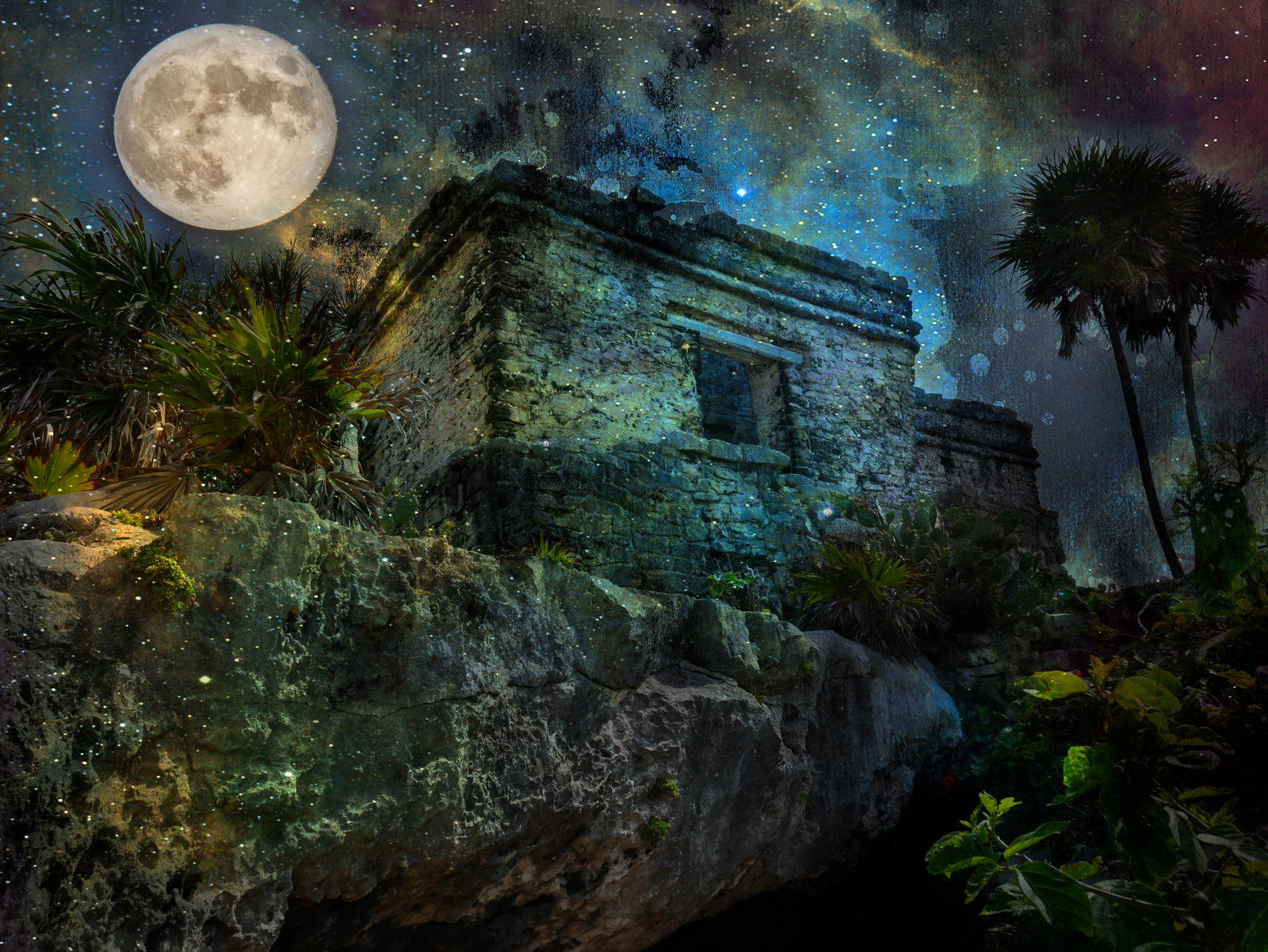 slunečnímu záření, Photoshop, Měsíc, Mexiko, Tulum, tma, výtvarné umění, digitální umění, Snímek obrazovky, počítač tapeta