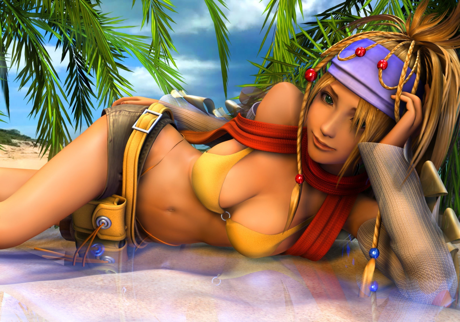 2400x1680 px, anime, bikini, CGI, fantasi, Final Fantasy, Rikku, sexet, videospil, Kvinder