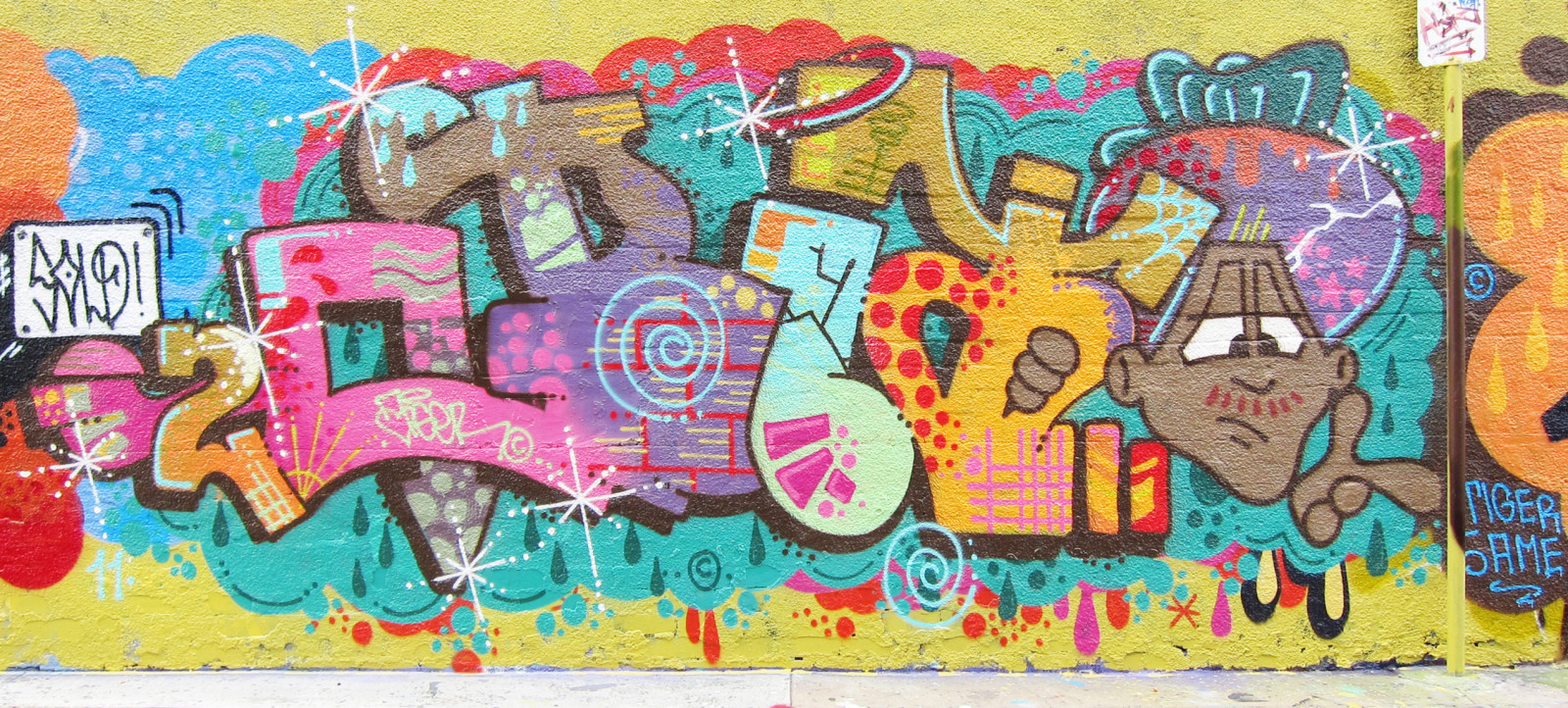 Wallpaper painting, tiger, graffiti, street art, pink, Sydney, mural