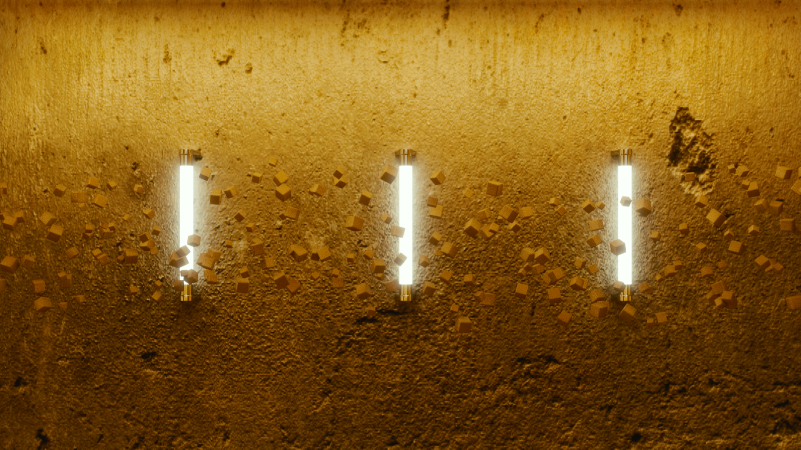 sollys, Digital kunst, 3D, væg, gul, terning, lampe, struktur, Blender, lys, belysning, mørke, makrofotografering