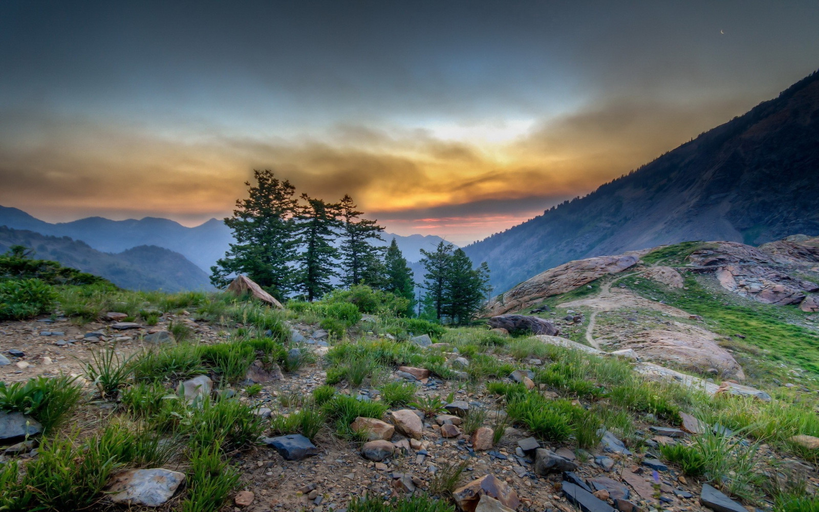 alberi, paesaggio, tramonto, collina, lago, roccia, natura, erba, pietre, Alba, mattina, Parco Nazionale, valle, natura selvaggia, sentiero, Alpi, altopiano, cresta, Terreno, nube, montagna, 1920x1200 px, montanaro, lago, fenomeno atmosferico, morfologie montane, landform, caratteristica geografica, catena montuosa, abbattere
