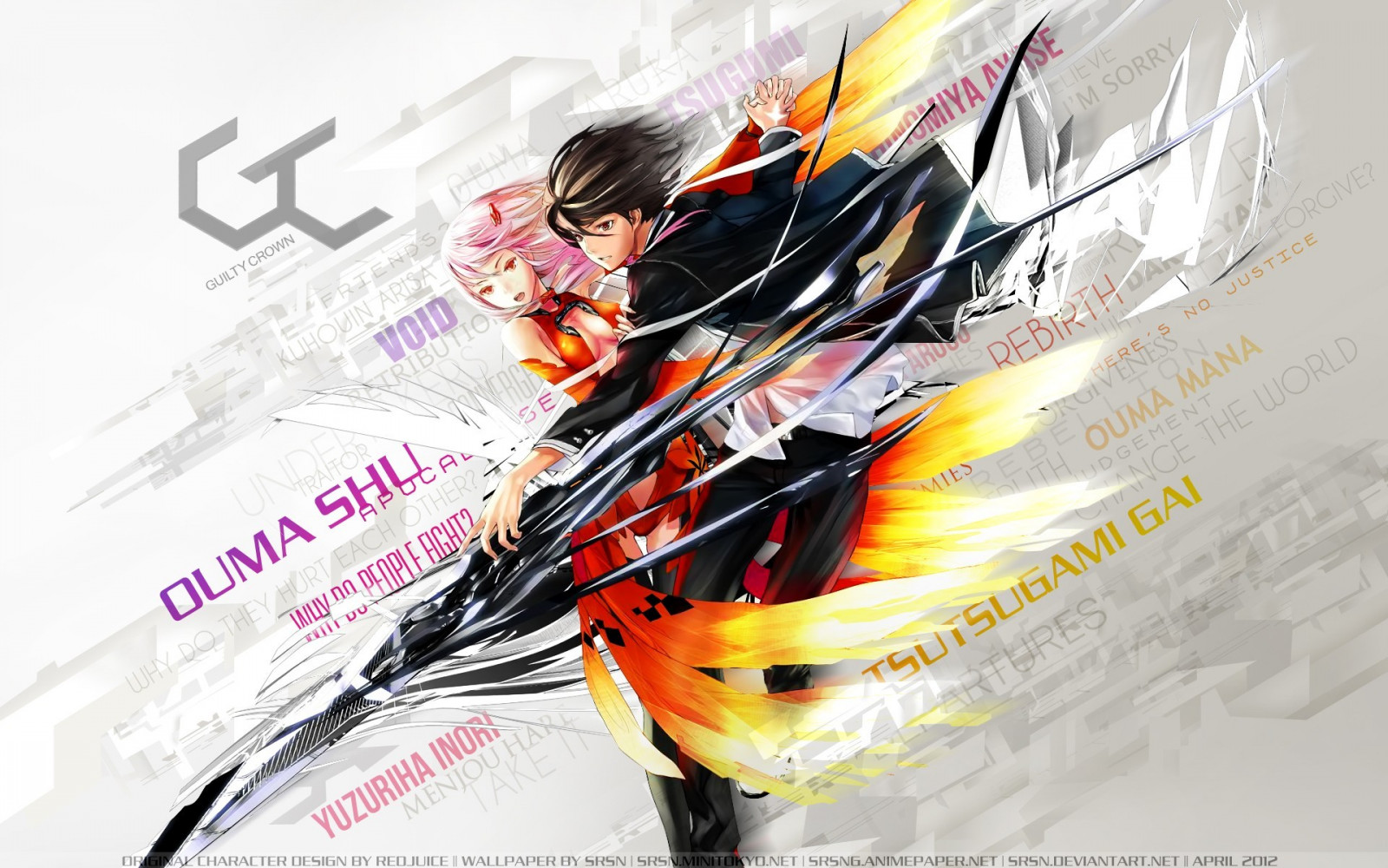 illustrazione, anime, anime girls, Guilty Crown, Yuzuriha Inori, ouma Shuu, font, action figure