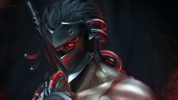 mask, 1920x1080 px, artwork, Blackwatch, digital art, Genji Overwatch