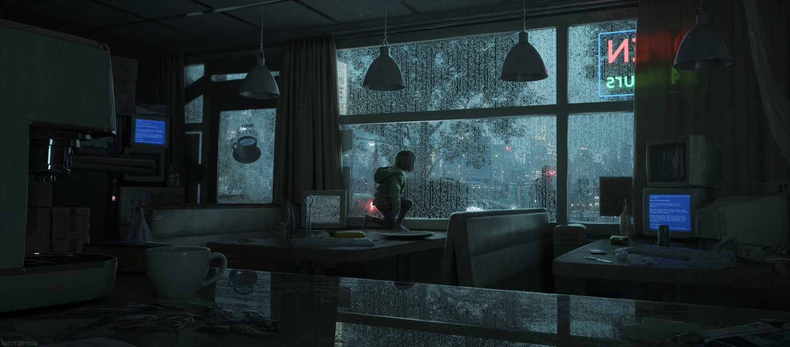 Vzhled interiéru, okno, pultu, budova, stůl, kuchyně, Dům, sklenka, prostor, tma, audio zařízení, pokoj, místnost, lavice, záclona, obývací pokoj, zobrazovací jednotka, svítidlo, strop, počítačový monitor, podlaha, noc, televize, home appliance, kuchyňské spotřebiče, kov, zábava, hudební dějiště