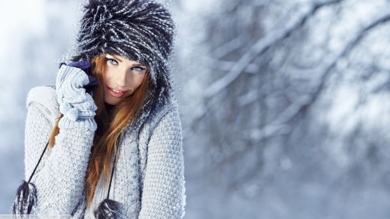 モデル, ポートレート, 雪, 冬, 緑の目, 手袋