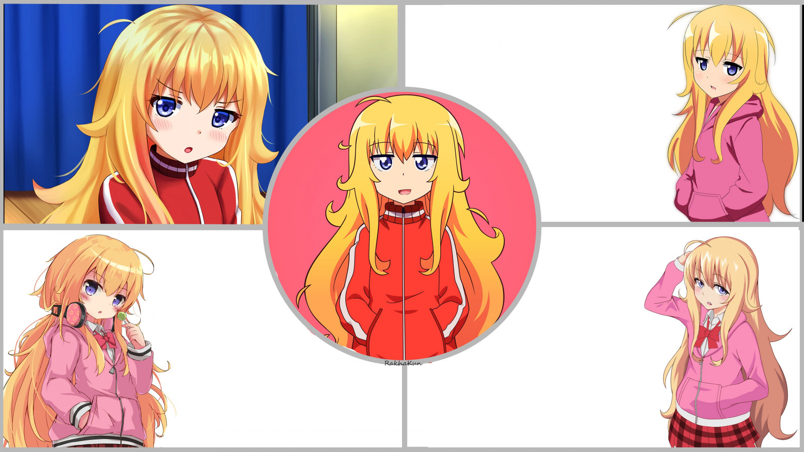 ilustracja, Anime, Dziewcząt anime, rysunek, kurtka, Gabriel Dropout, Gabriel Biały Tenma, żółte włosy, Zabawka, lalka, lalka Barbie, Mangaka