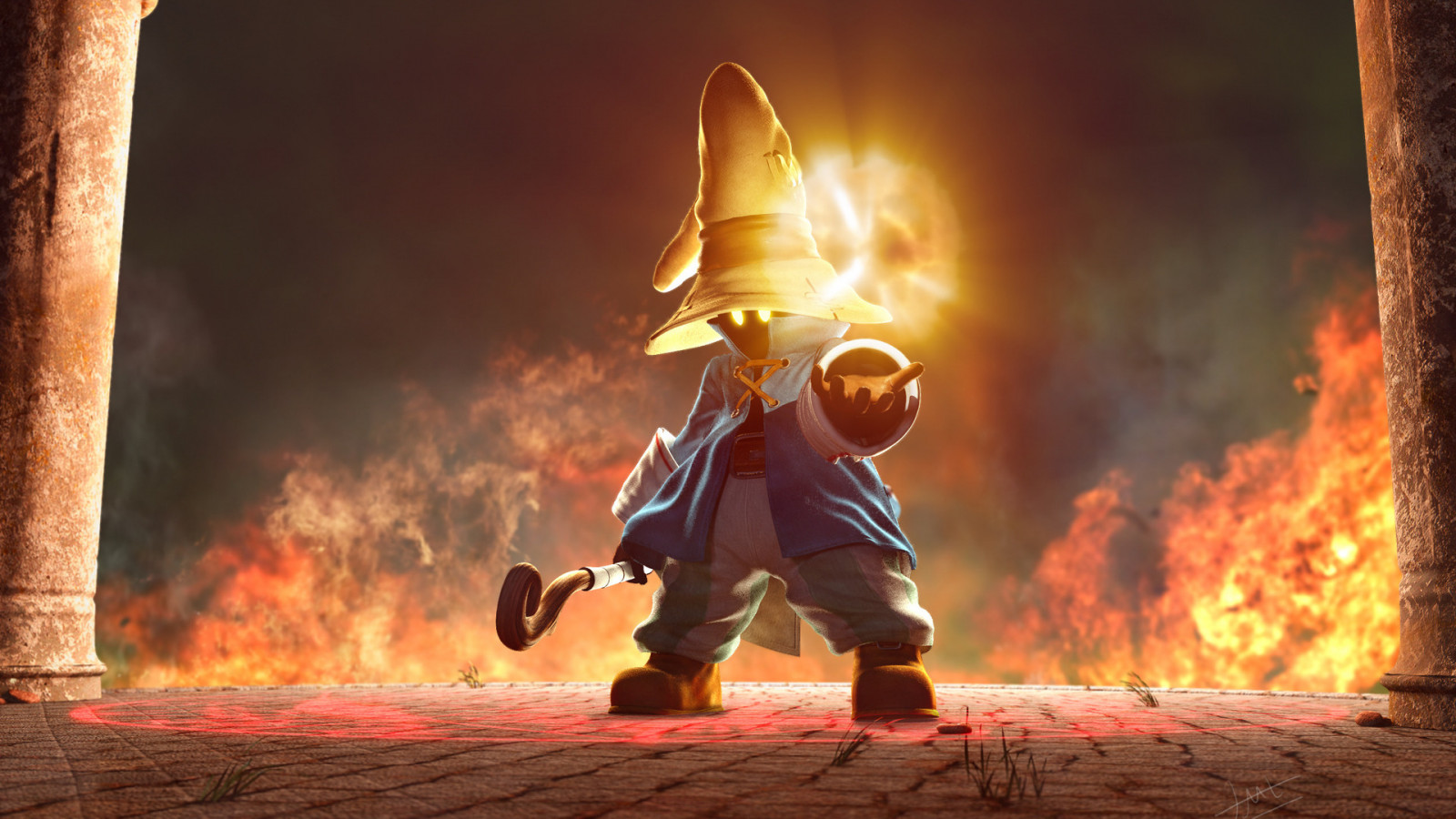 digital art video games artwork fire Final Fantasy Final Fantasy IX Vivi wildfire flame screenshot computer wallpaper stunt performer bonfire