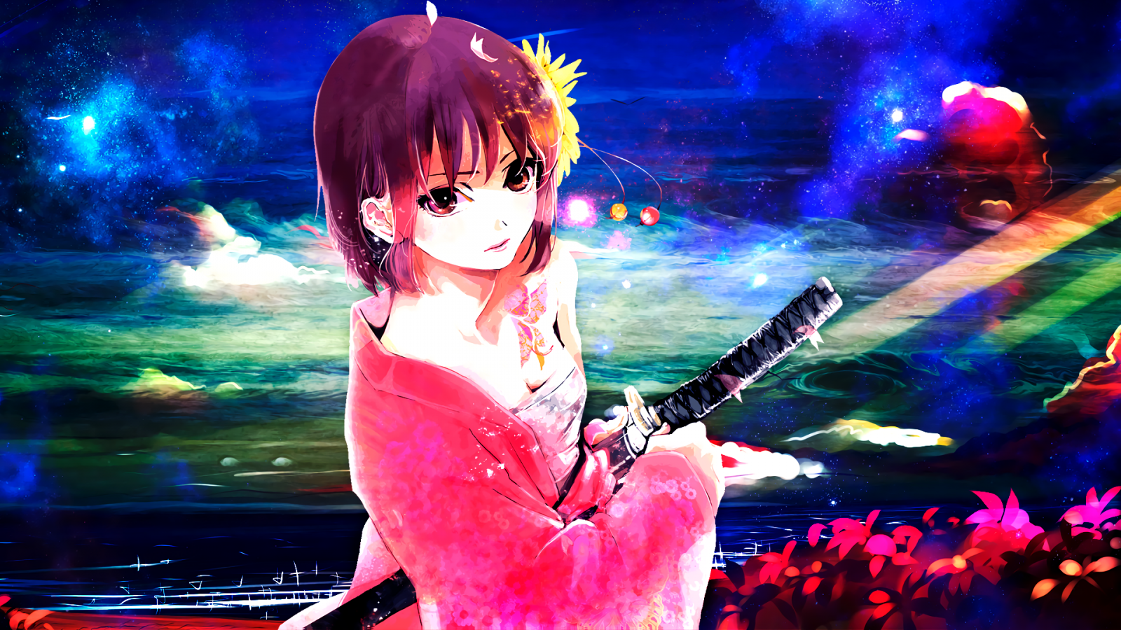 anime, anime dívky, katana, fáze, Snímek obrazovky, hudební divadlo, noční klub