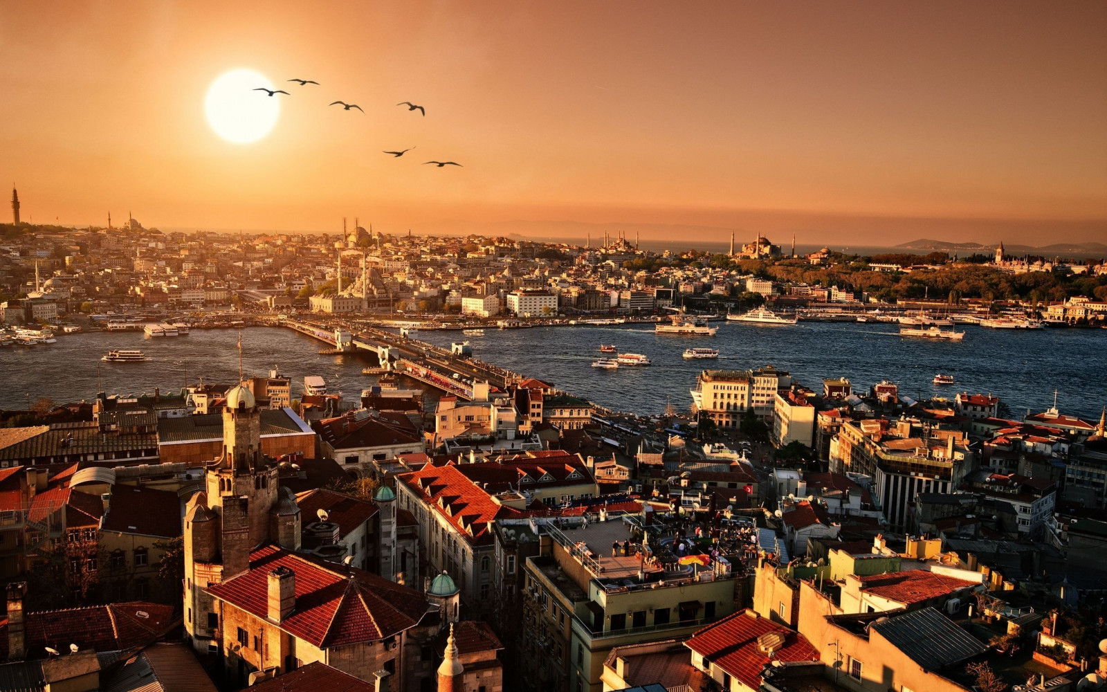 solnedgang, by, bybilledet, nat, skyline, aften, Istanbul, Kalkun, flod, Galata-broen, horisont, skumring, metropol, Hali, daggry, 2560x1600 px, menneskelig bosættelse