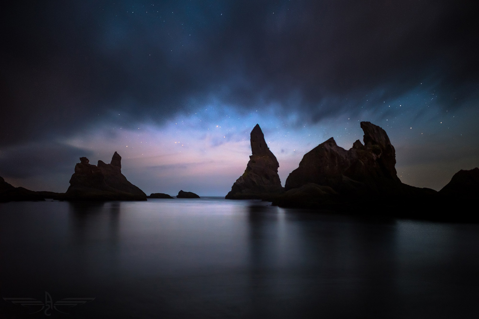 2000x1331 px, awan-awan, alam, malam, malam Fotografi, batu, laut, langit, bintang, air