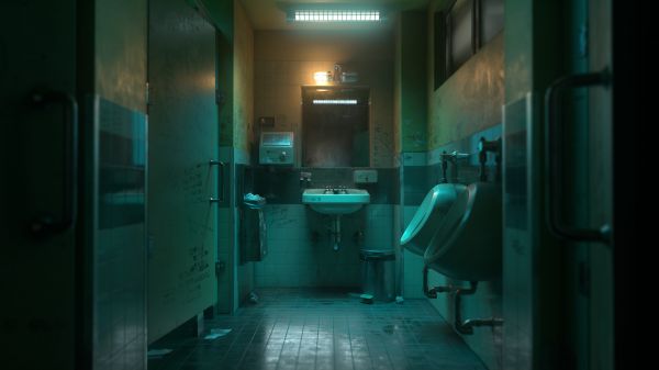 bathroom,sink,Silvia Mingolla,digital art,toilets,mirror