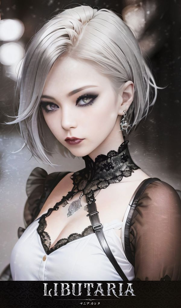 Mania Carta,drawing,women,silver hair,makeup,portrait