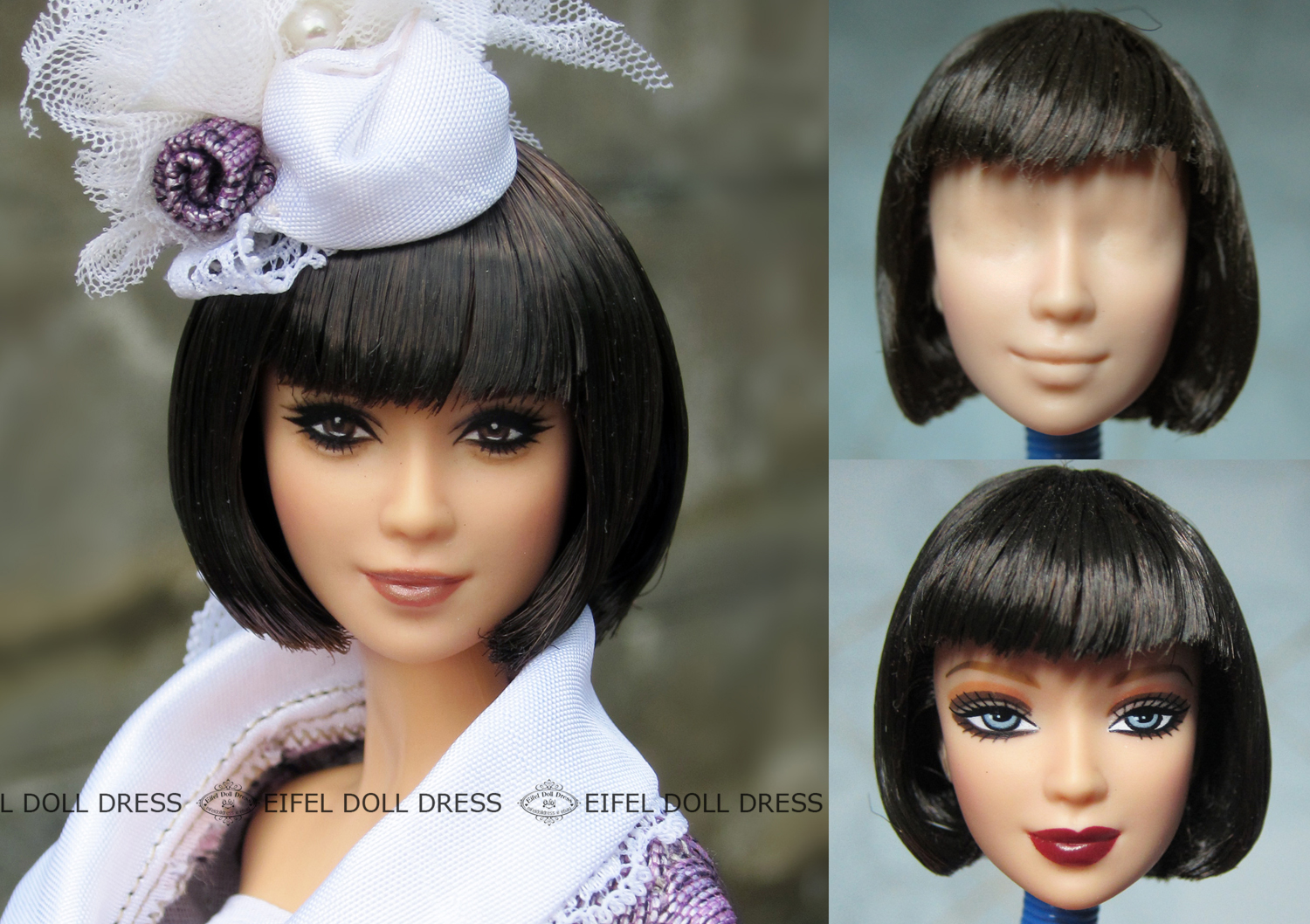 dukke, sort hår, pige, paryk, Barbie, øjenvipper, brunt hår