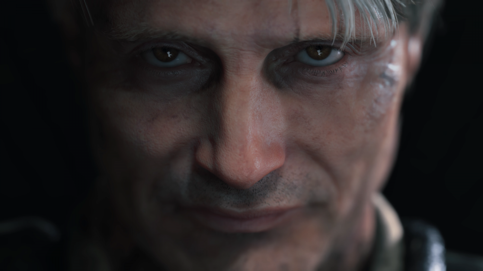 Gesicht, Porträt, Mund, Nase, Mads Mikkelsen, Todesversteifung, Emotion, Hideo Kojima, Kojima Productions, Person, Kopf, Auge, Mann, Dunkelheit, männlich, Bildschirmfoto, Gesichtsausdruck, Organ, Nahansicht