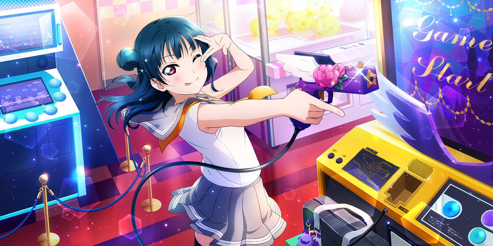 Love Live Series, Milovat život, Love Live Sunshine, anime dívky, anime, modré vlasy, pasáž, tongue out, barvitý